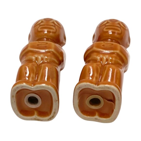 Tiki Trader Vic Salt and Pepper Shaker Brown Tan Ceramic - Picture 5 of 6